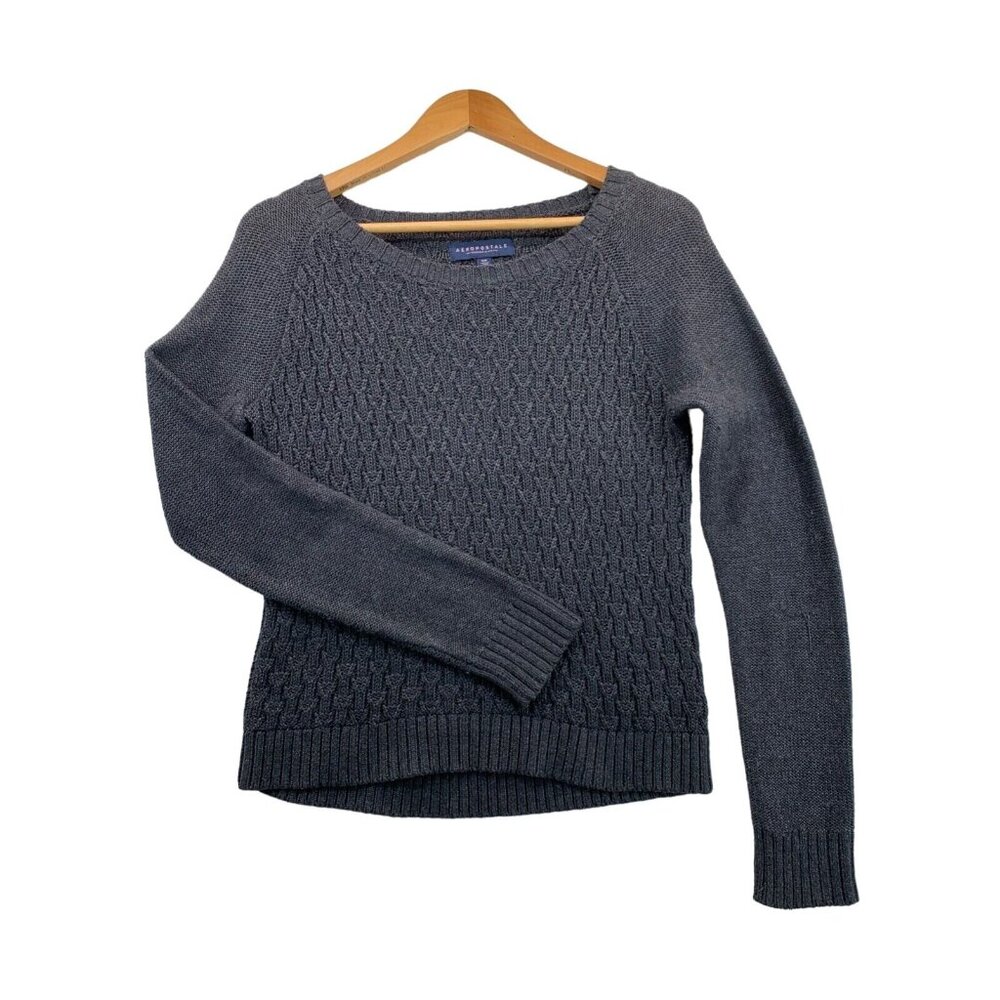 Aeropastale Womens Sweater Sz S Gray Cable Knit Classic Retro Cozy Comfy